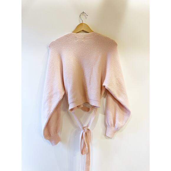 Nordstrom Open Edit Light Pink V Neck Wrap Front Waist Tie Long Sleeve Top SM - Picture 3 of 10